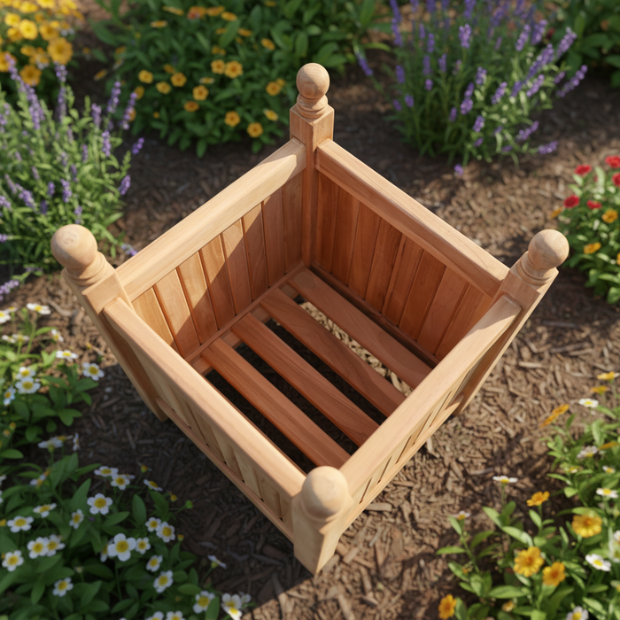 Tekora teak bloembakken set square – 3-delige plantenbakken in massief teak