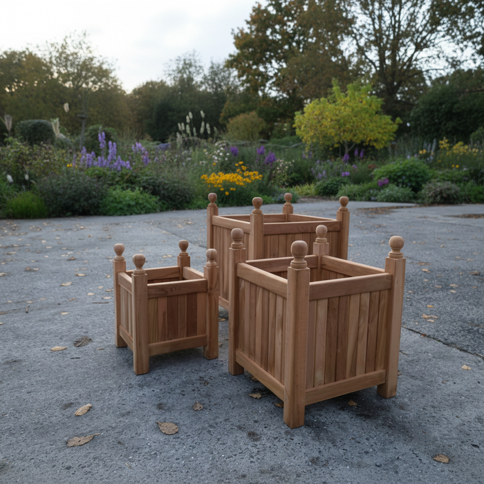 Tekora teak bloembakken set square – 3-delige plantenbakken in massief teak