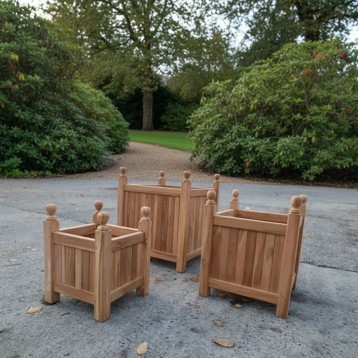 Tekora teak bloembakken set square – 3-delige plantenbakken in massief teak