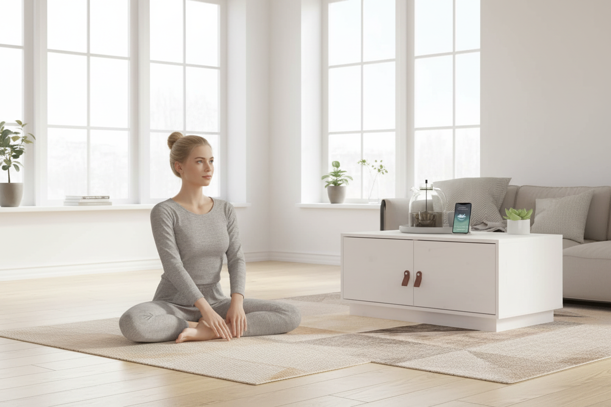 Blonde vrouw doet yoga - Witte variant