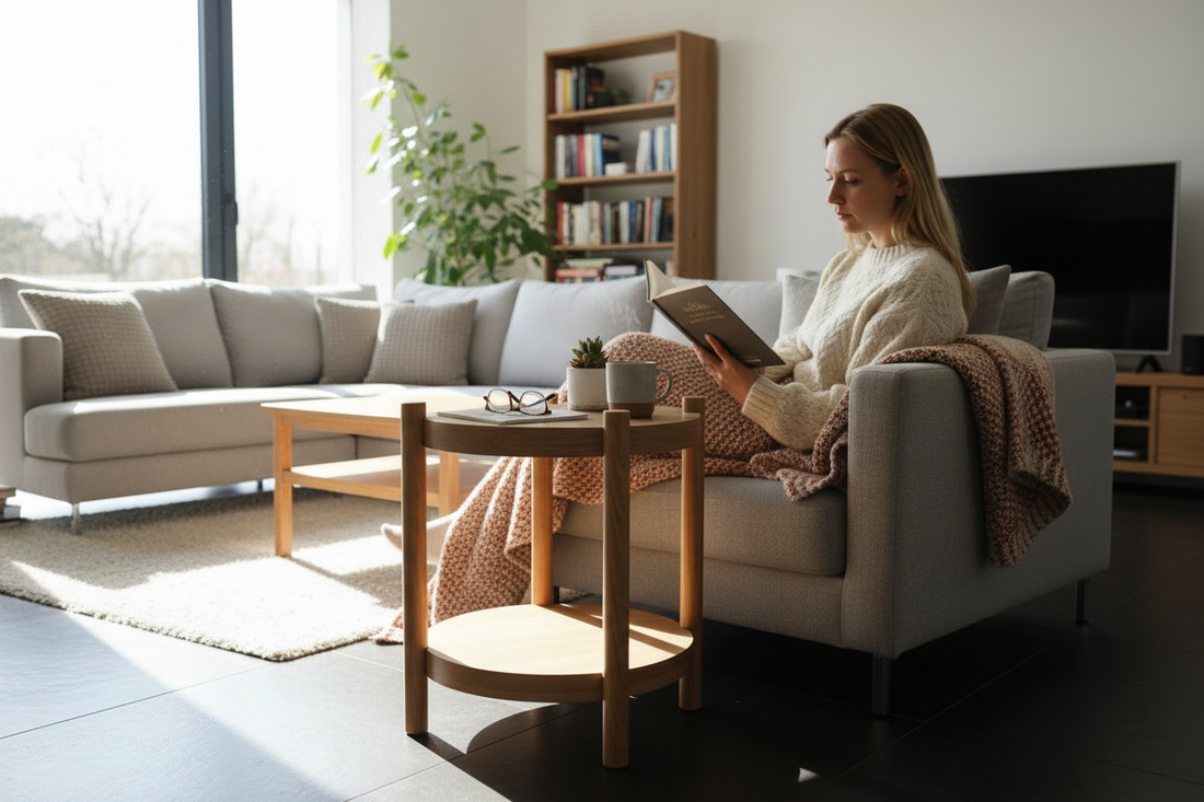 Blonde vrouw leest op bank 18 dec 12:33