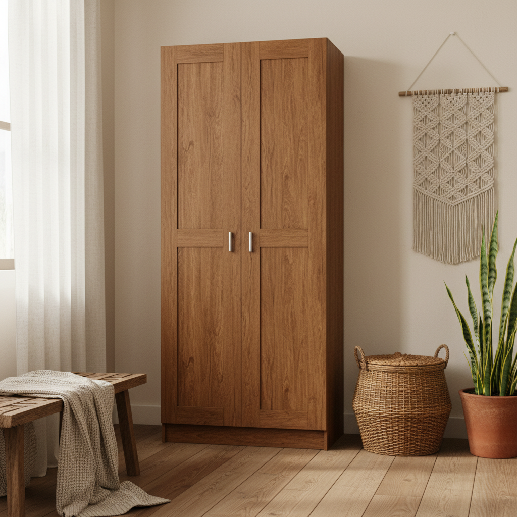 Boekenkast bruin eiken 185.5cm in rustiek-moderne slaapkamer