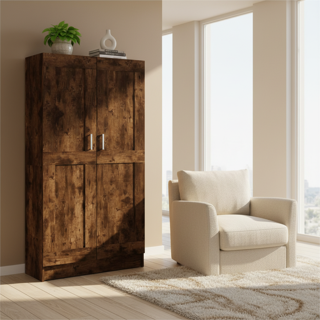 Boekenkast gerookte eiken in warme moderne woonkamer