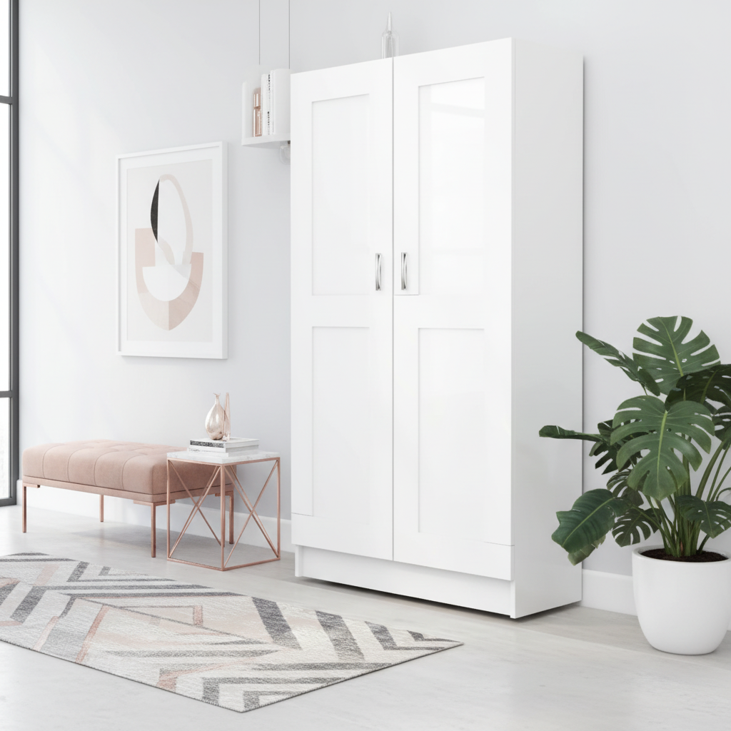 Boekenkast hoogglans wit 150cm in luxe moderne slaapkamer