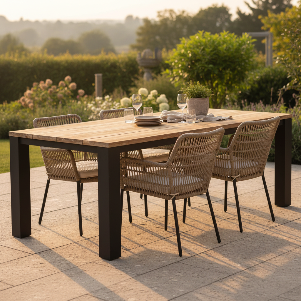 Boston teak tafel – lifestyle shot