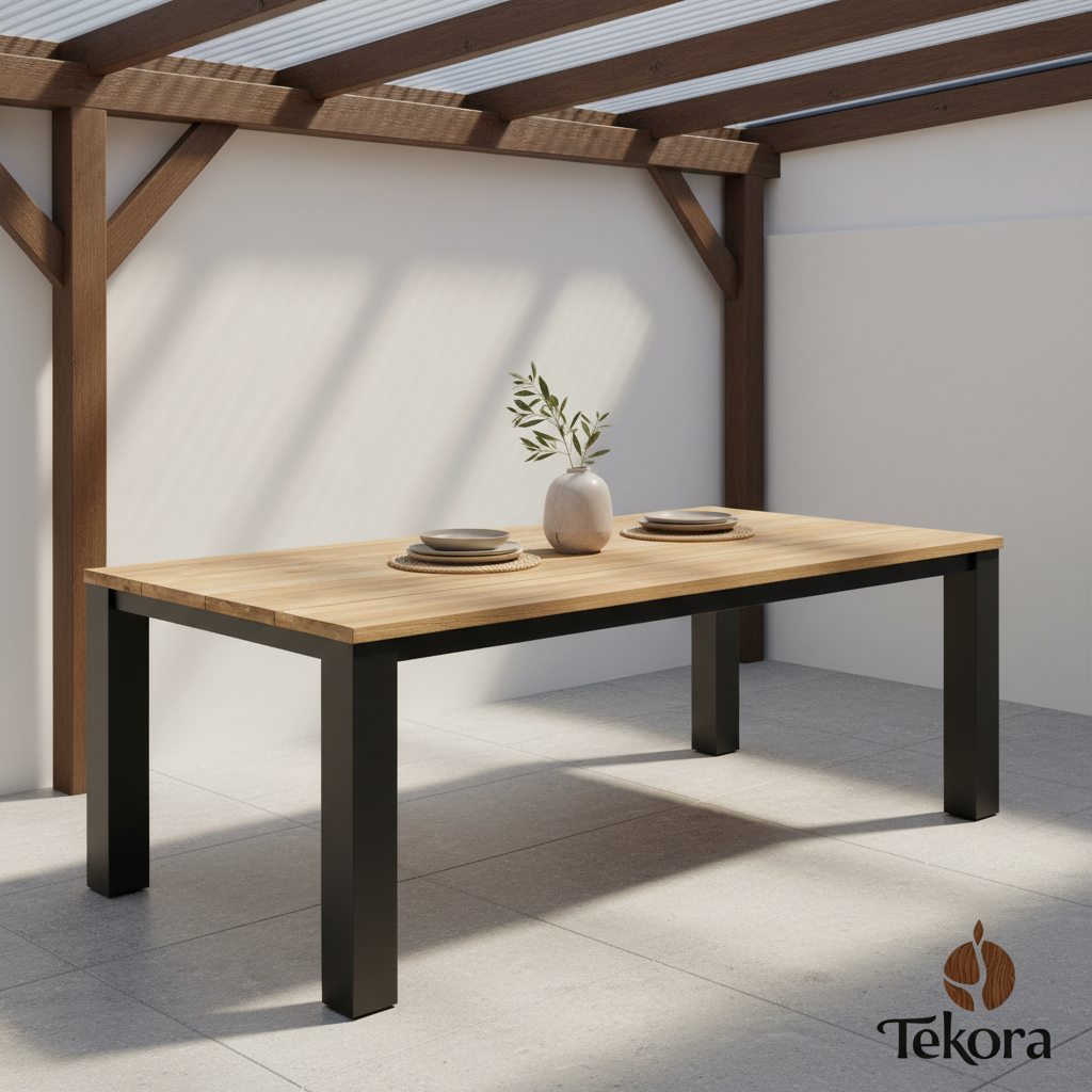 Boston teak tafel – side perspective