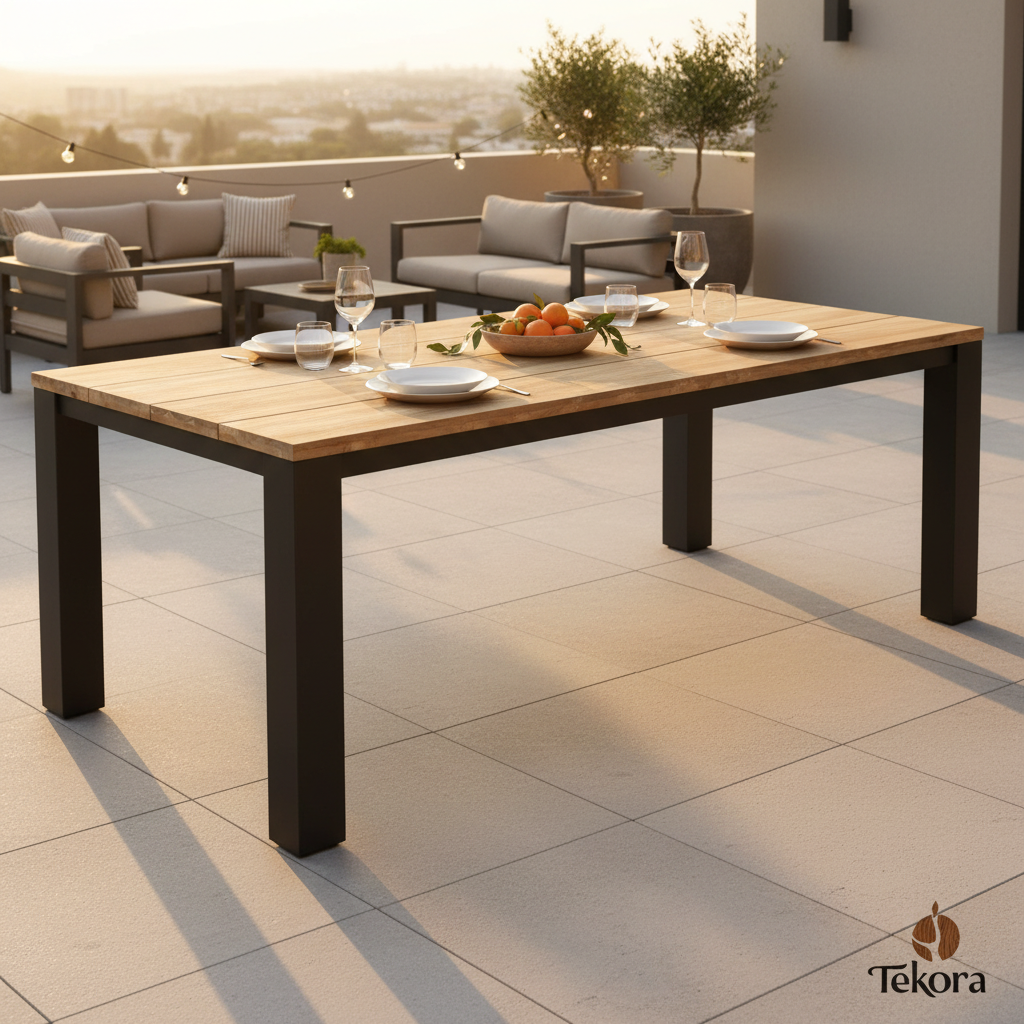 Boston teak tafel – three-quarter angle