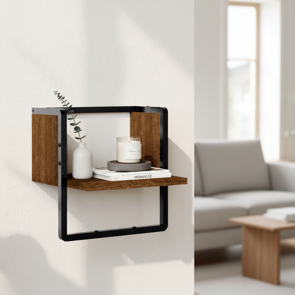 Bruin eikenkleur wandschap - Met vaas en geurkaars