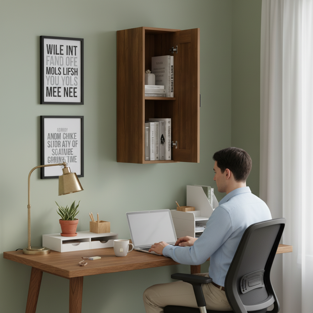 Bruine eiken hangkast in home office