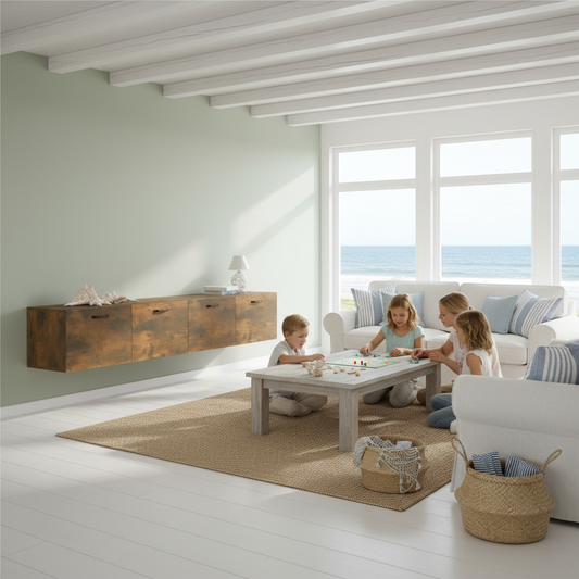 Bruine wandkast in coastal interieur
