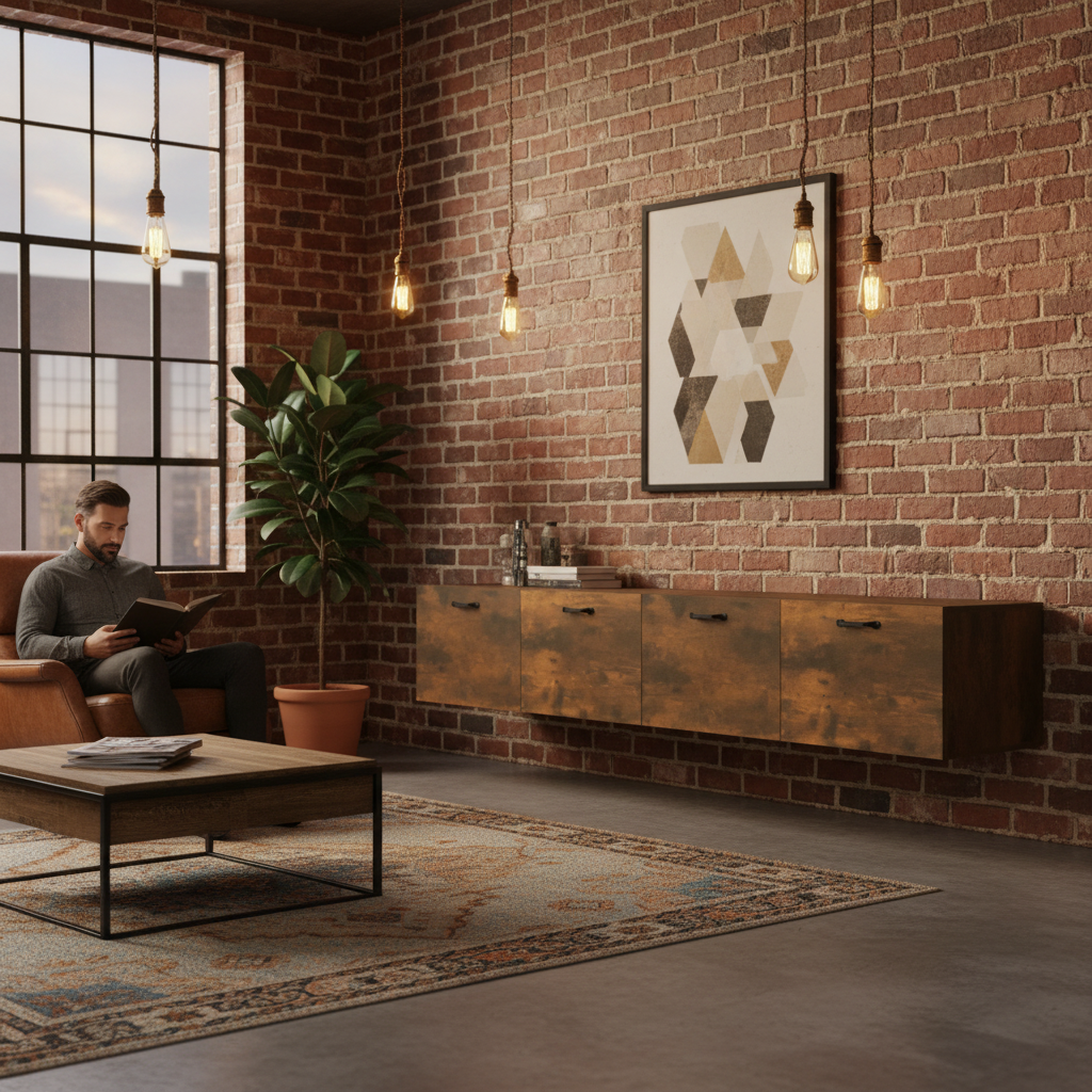 Bruine wandkast in industriële loft