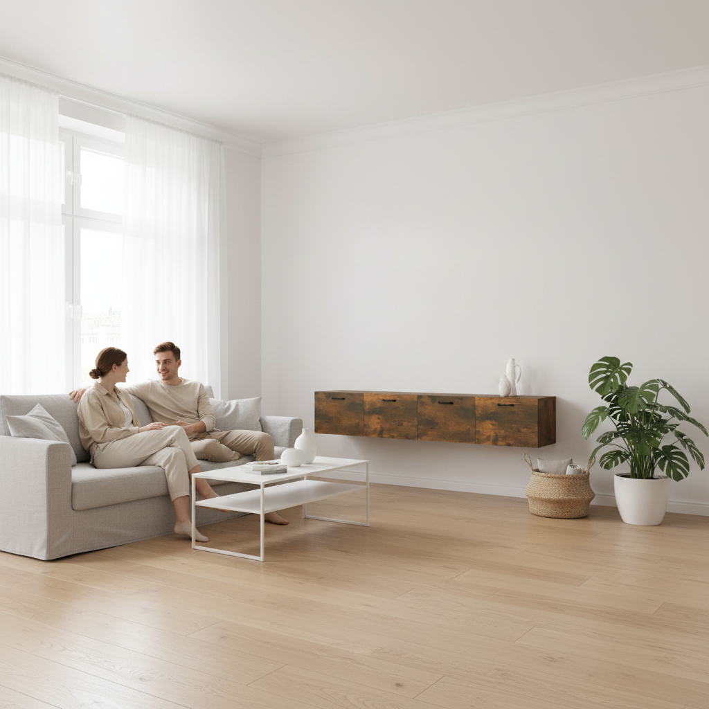 Bruine wandkast in Scandinavisch interieur