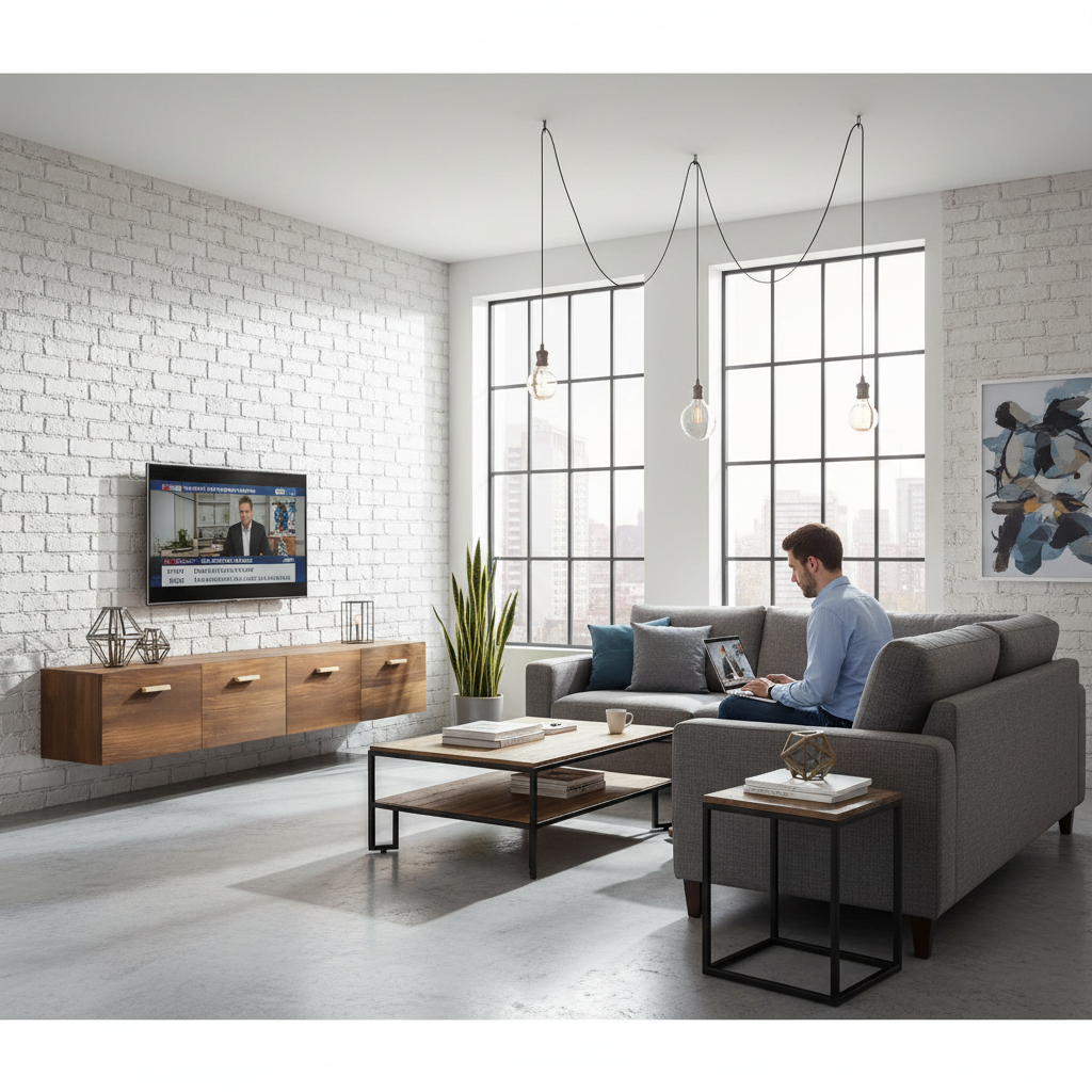 Bruine wandkasten 80cm met TV in loft