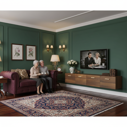 Bruine wandkasten 80cm met TV in traditioneel interieur