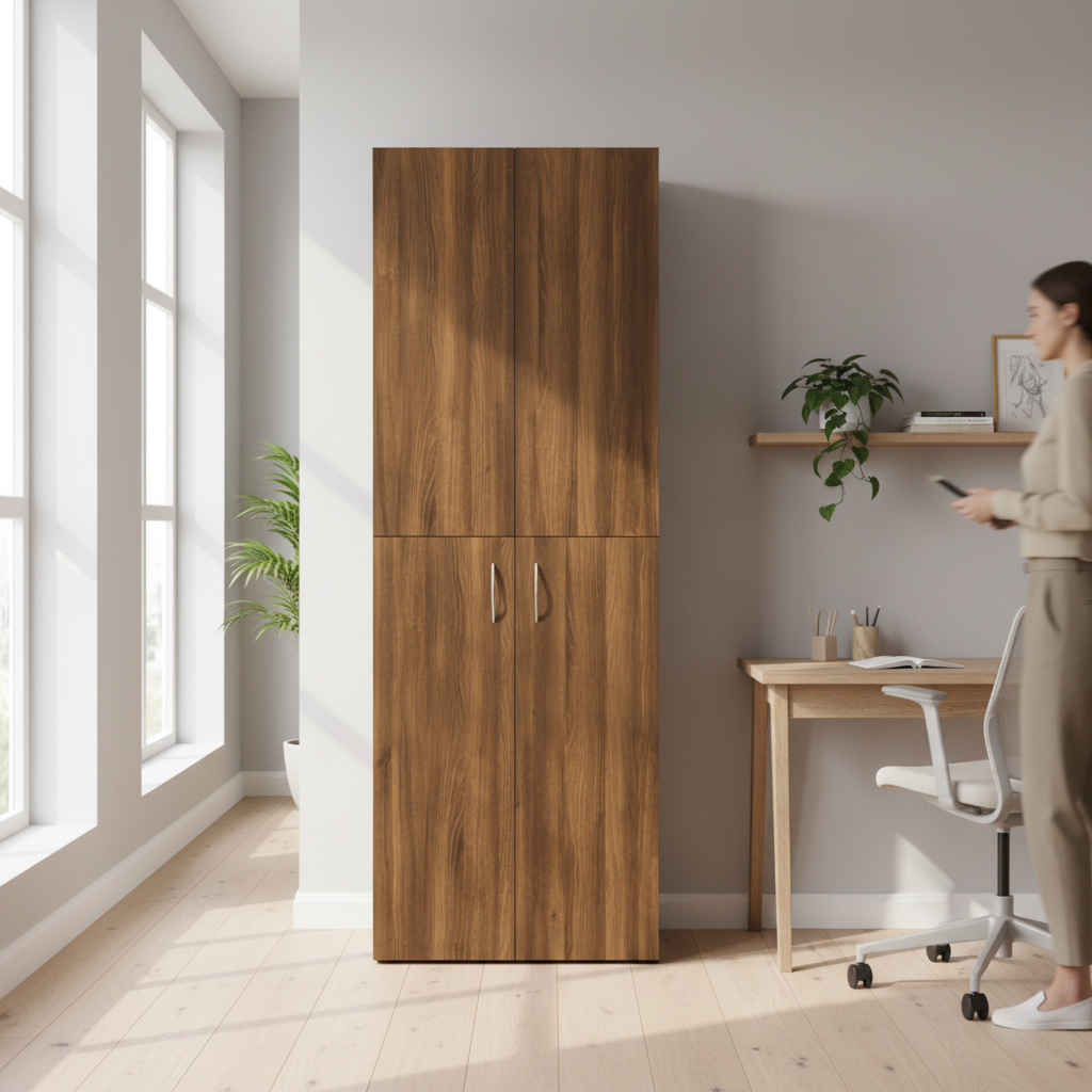 Bruineiken kantoorkast met alleen handgrepen