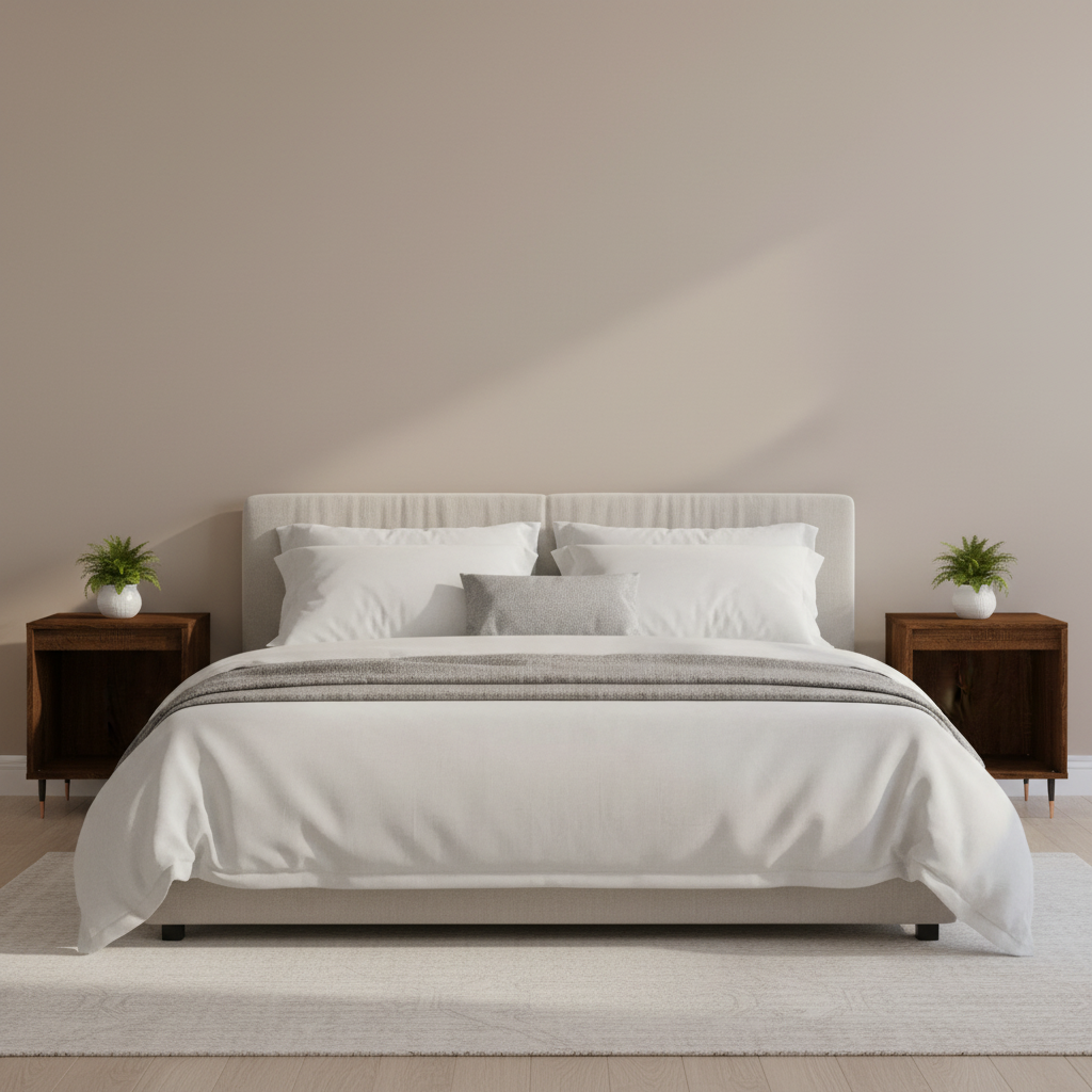 Bruineiken nachtkastjes in moderne slaapkamer