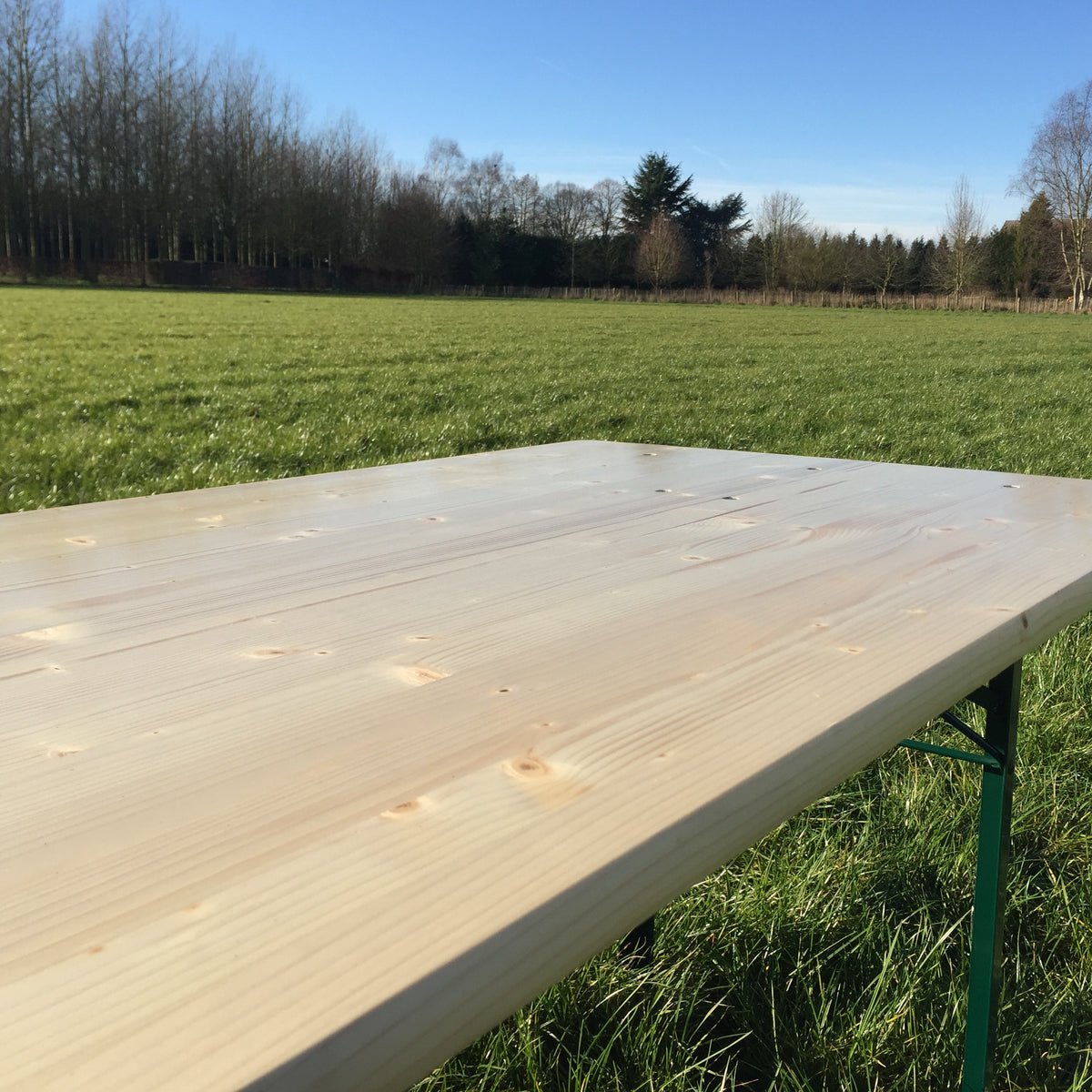 Biertafel 160 x 70 cm KING – gelakt vurenhouten blad van dichtbij