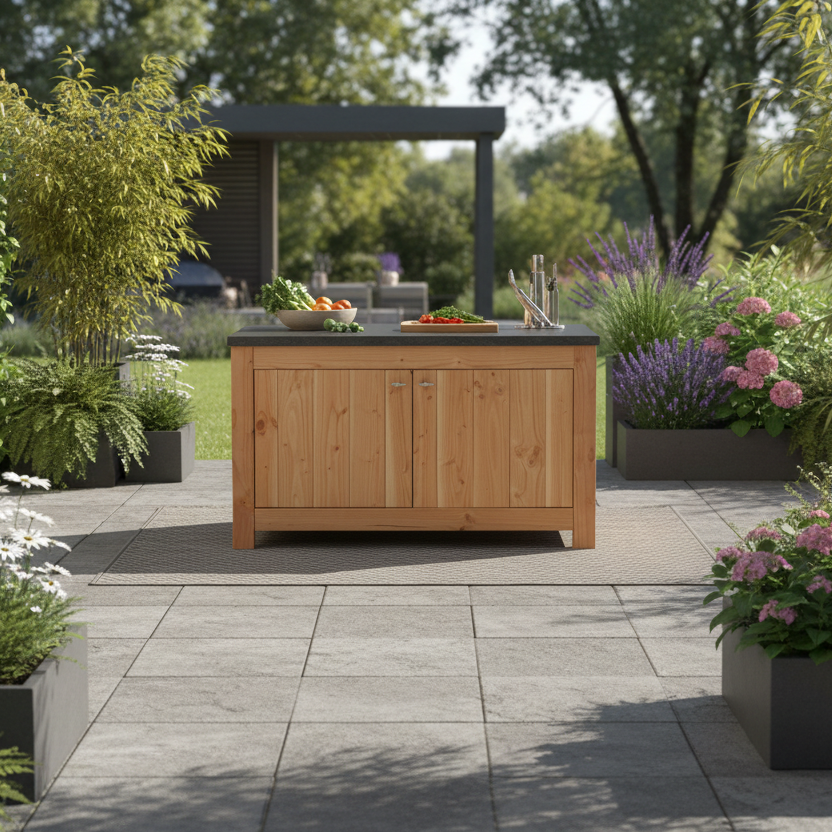 Buitenkeuken in moderne tuin