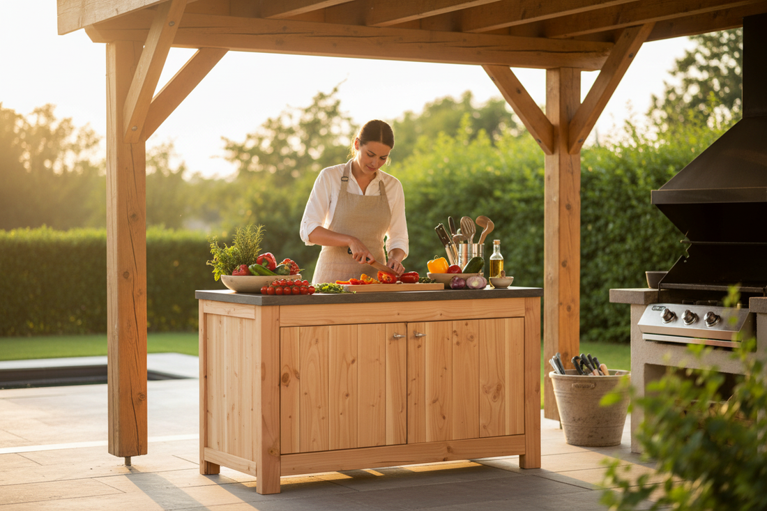 Buitenkeuken met kok op patio