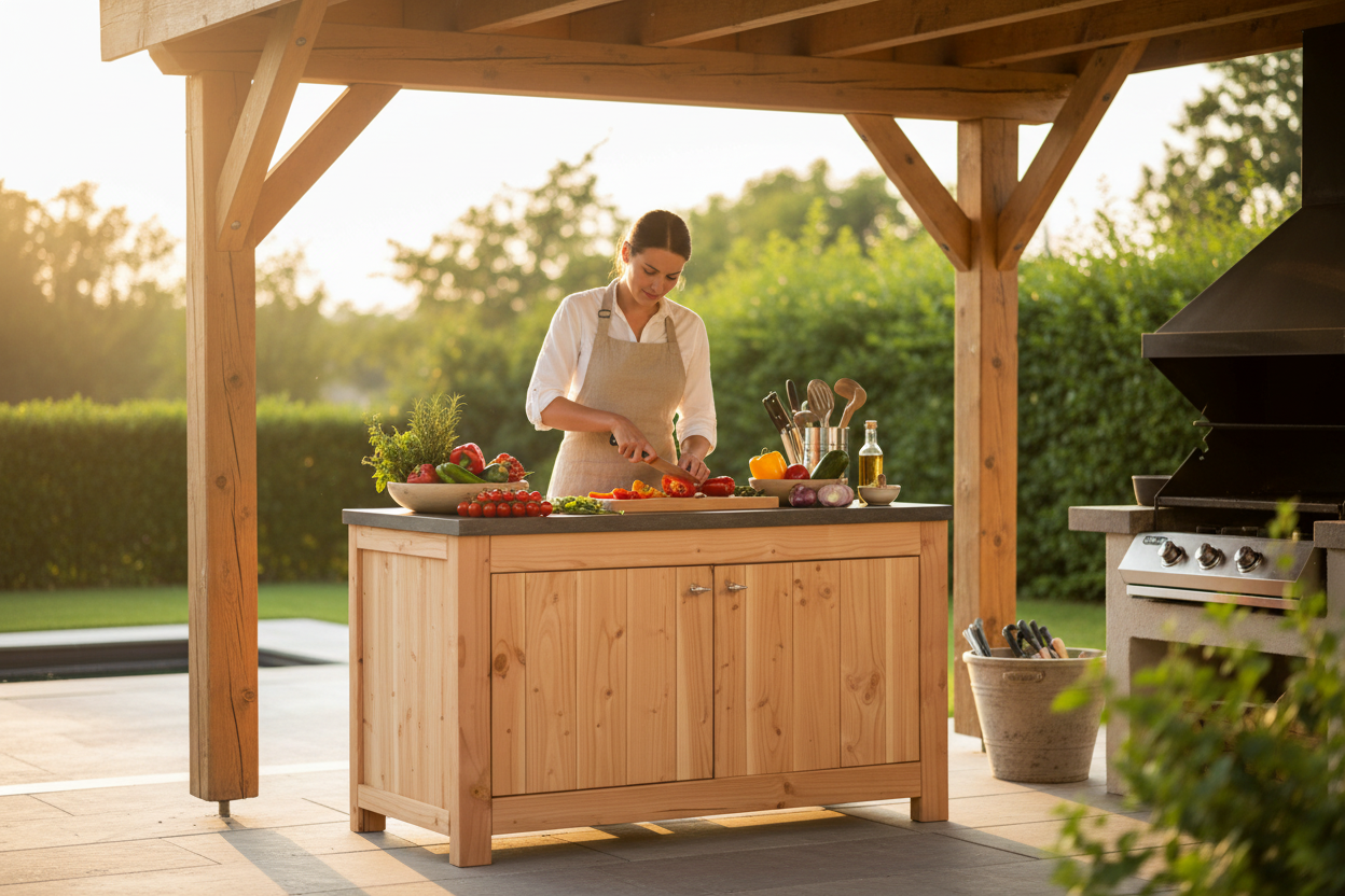 Buitenkeuken met kok op patio