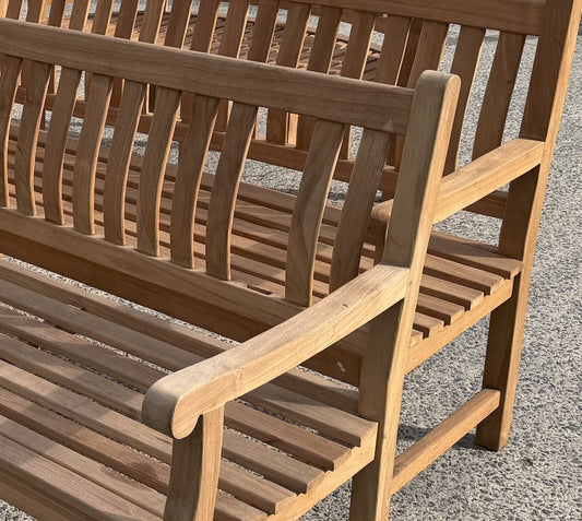 Teak tuinbank Dordogne 180 cm – gemonteerd toonmodel, één rugleuninglat ontbreekt (tweede keuze)