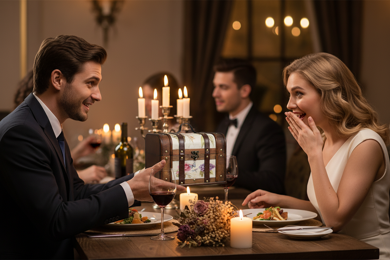 Cadeau moment bij romantisch diner