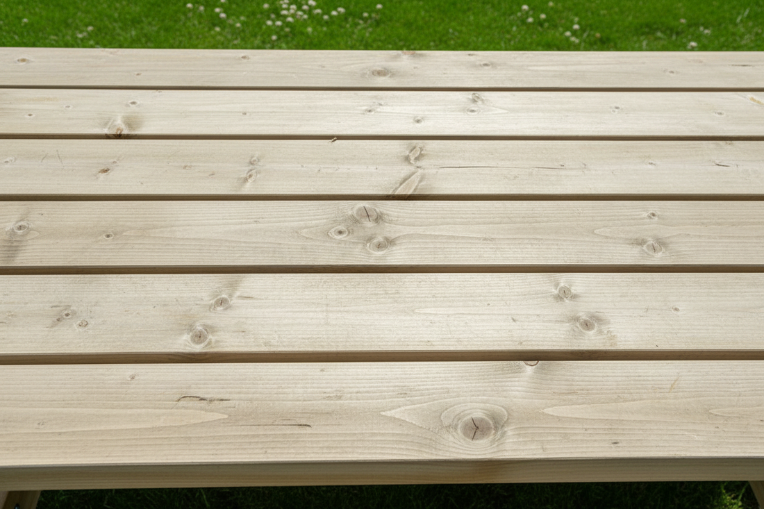 Close-up 7-planks tafelblad met vergrijzing