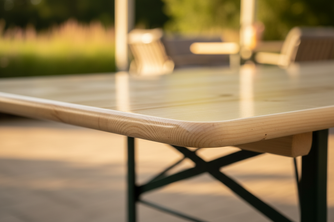 Close-up afgeronde hoek met zomerse patio