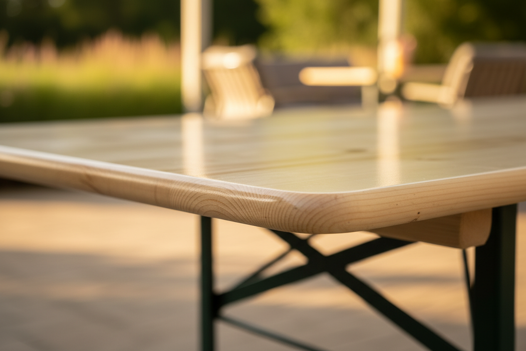 Close-up afgeronde hoek met zomerse patio