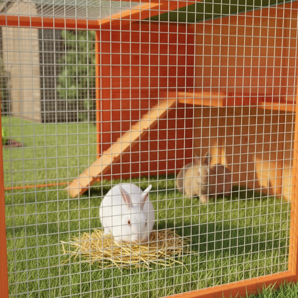 Close-up konijn eet hooi binnen