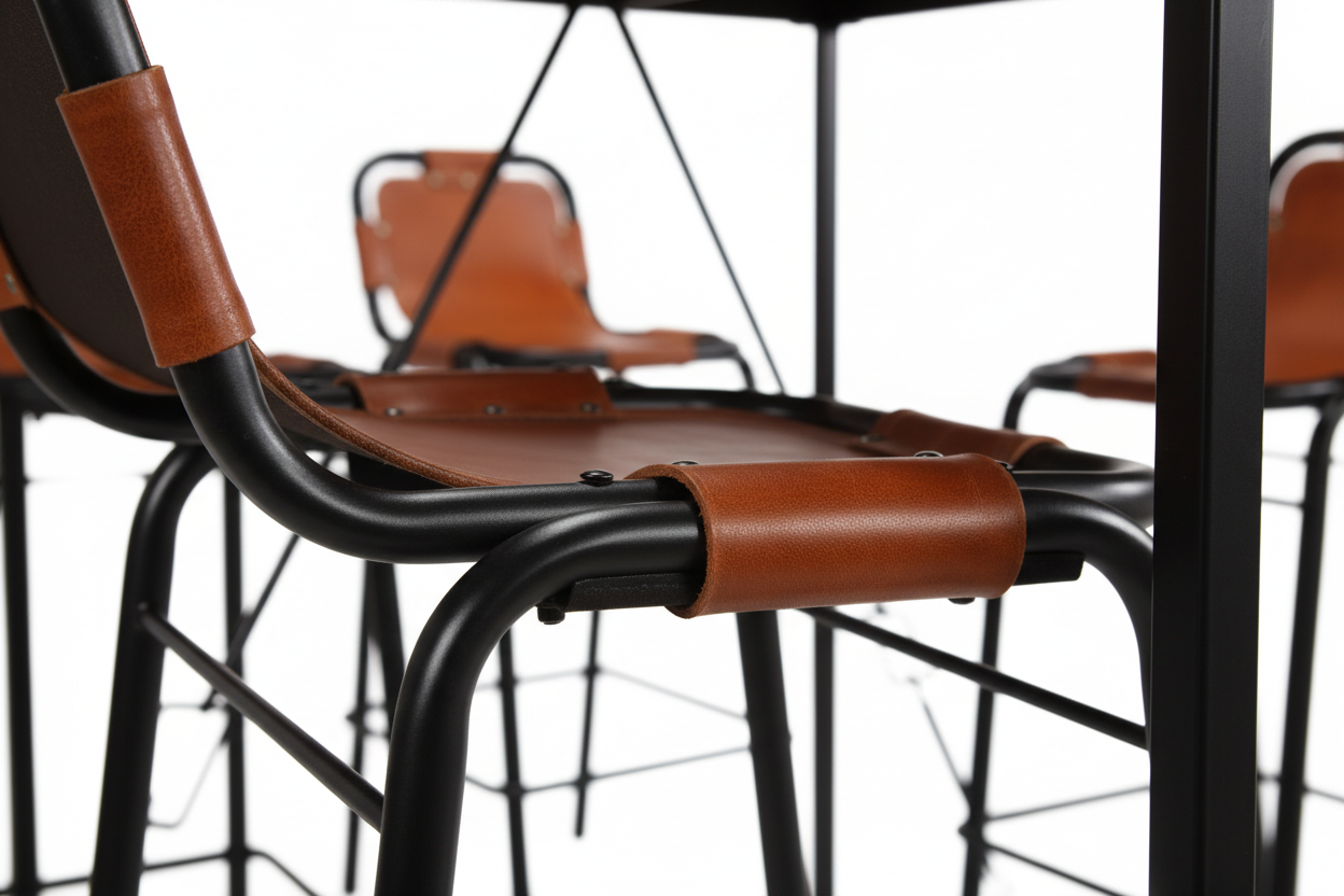 Close-up leather seat and steel frame