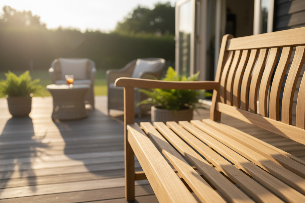 Close-up met houten terras achtergrond