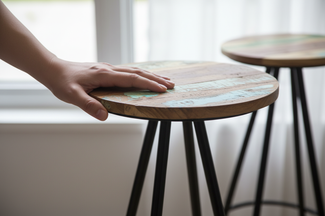 Close-up stool surface with hand