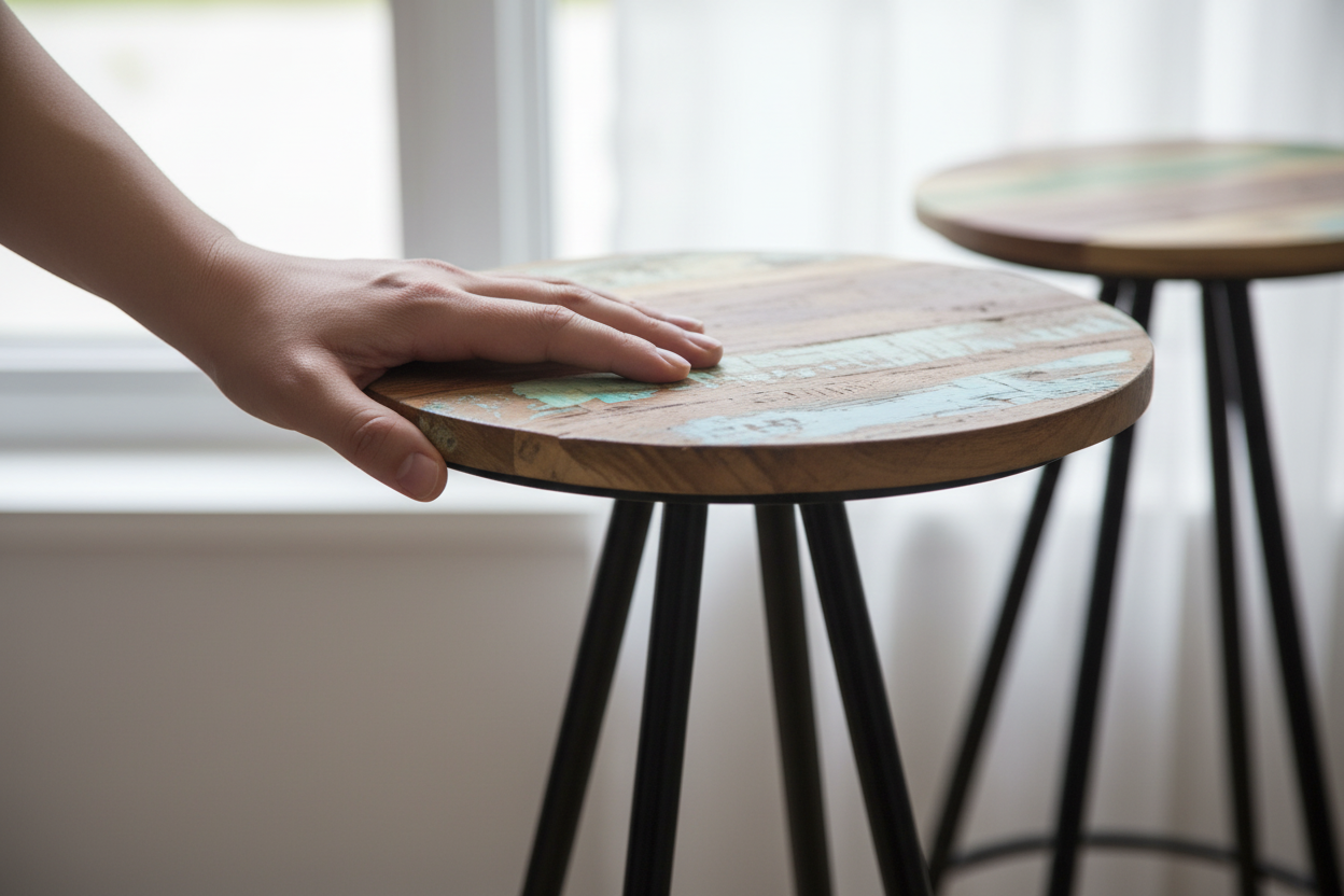Close-up stool surface with hand
