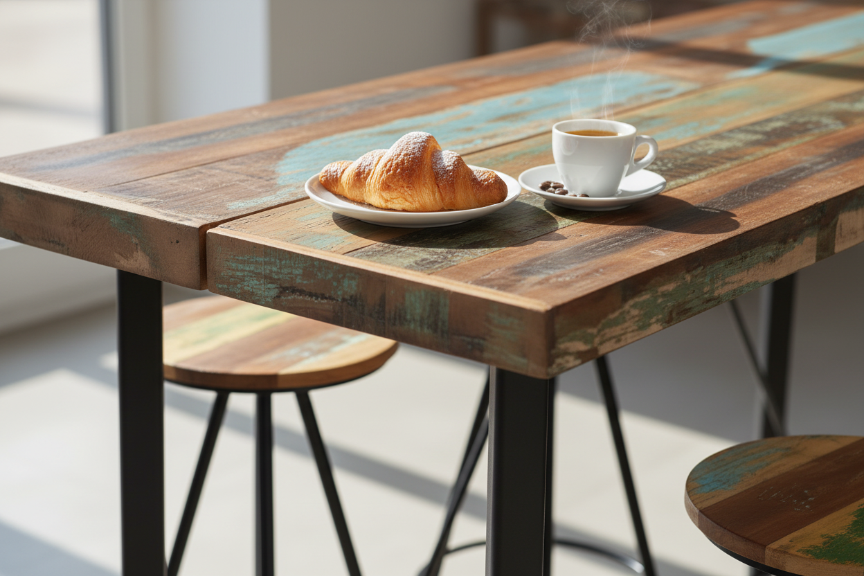 Close-up table corner with breakfast
