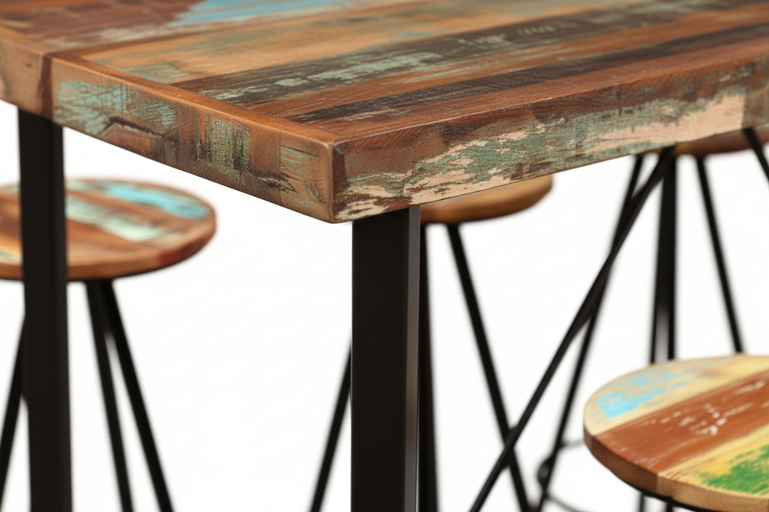 Close-up table edge and steel leg