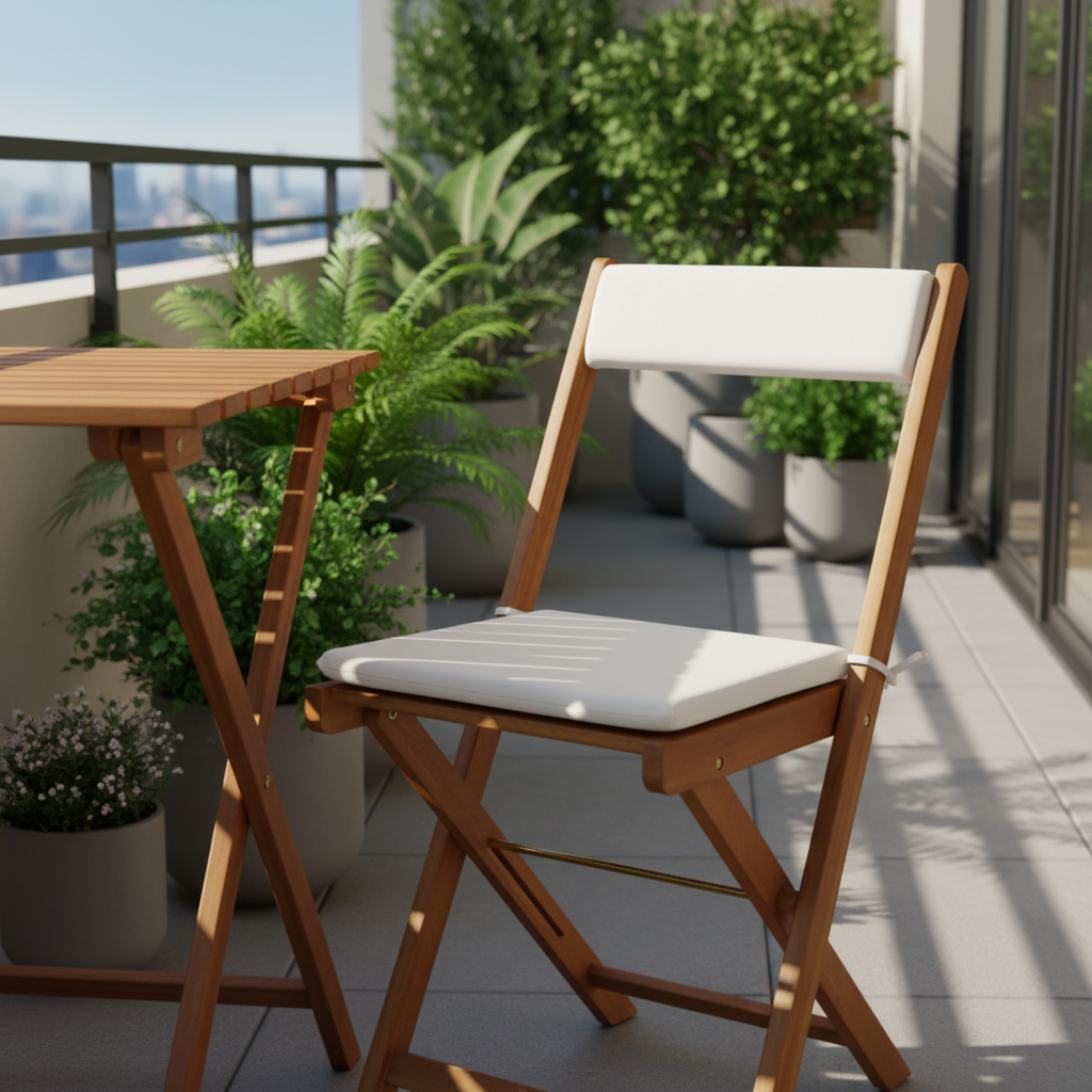 Close-up witte kussens op balkon