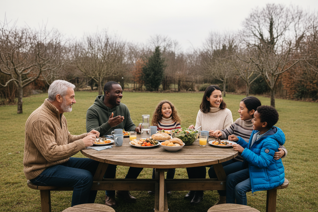 Diverse familie lunch in achtertuin 18 dec 12:14