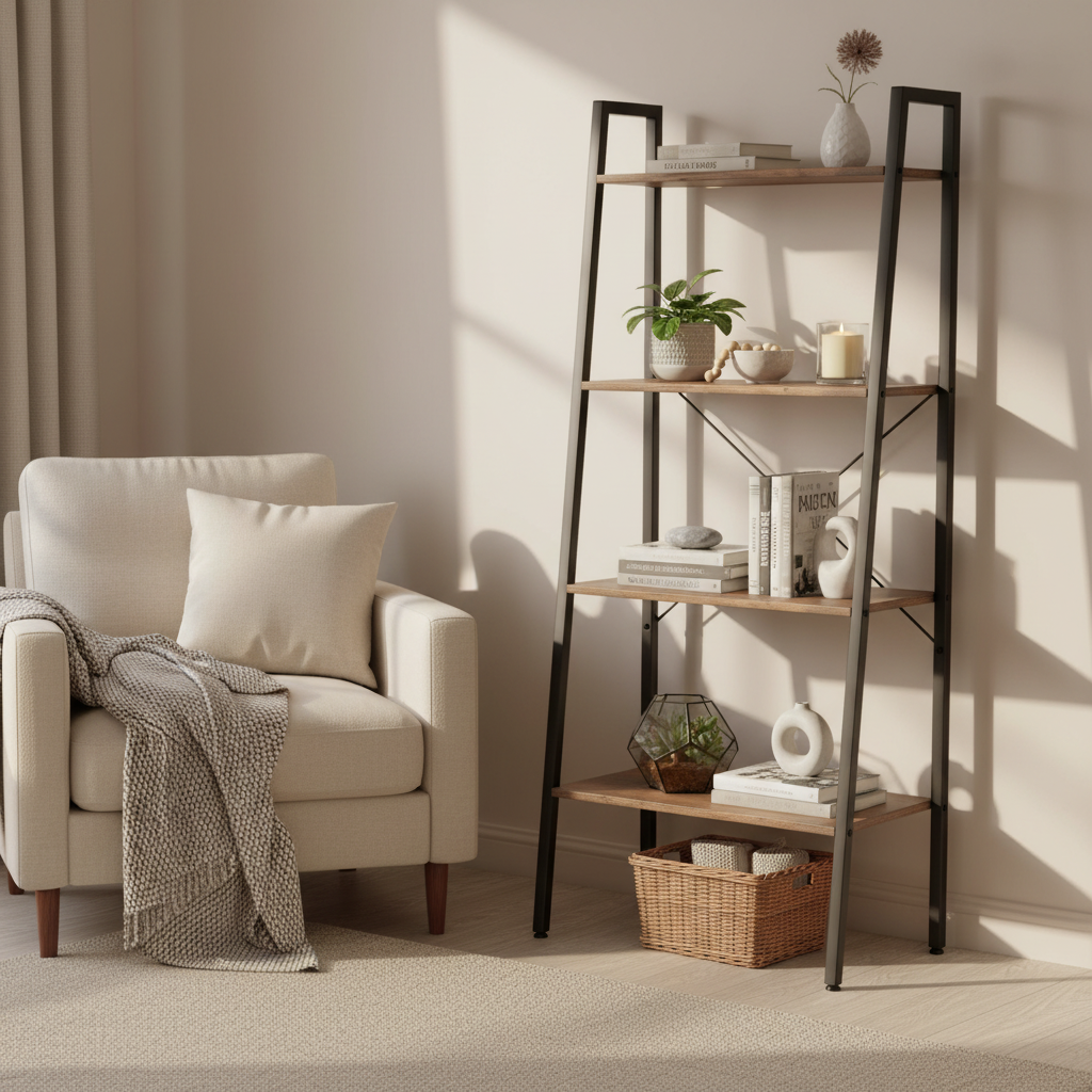 Donkerbruine ladder-boekenkast 140cm