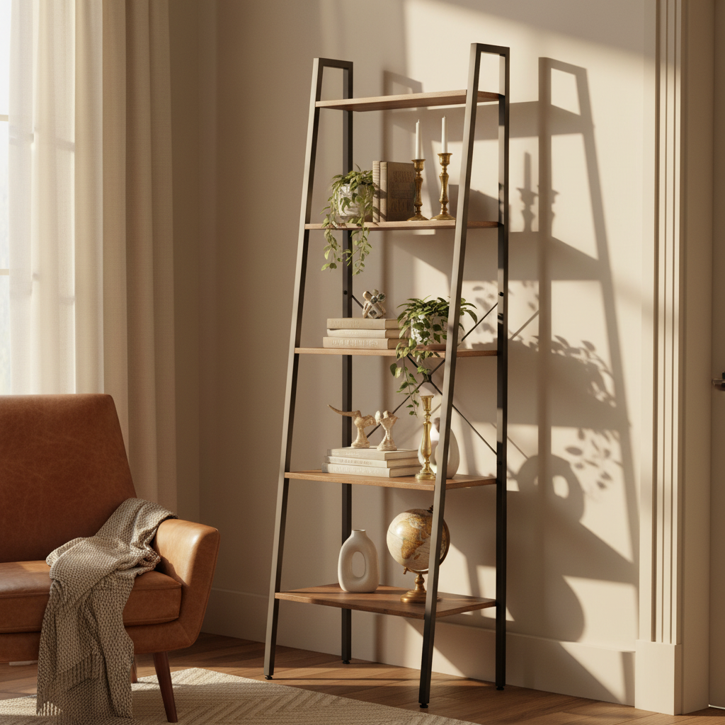 Donkerbruine ladder-boekenkast 174cm