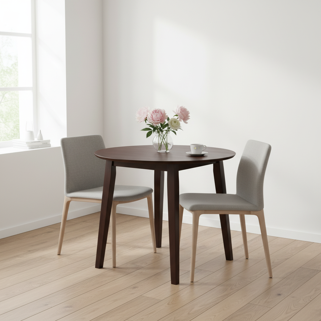 Donkerbruine ronde eettafel 90cm - minimaal gestyleerd