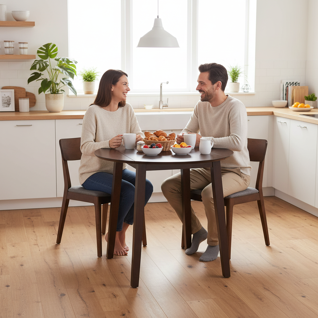Donkerbruine ronde eettafel 90cm - ontbijt