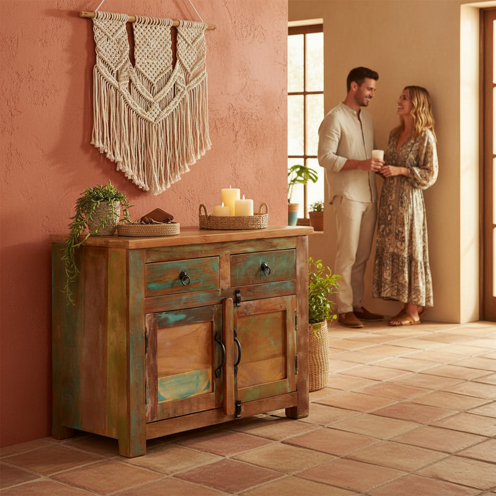 Dressoir in bohemian entryway