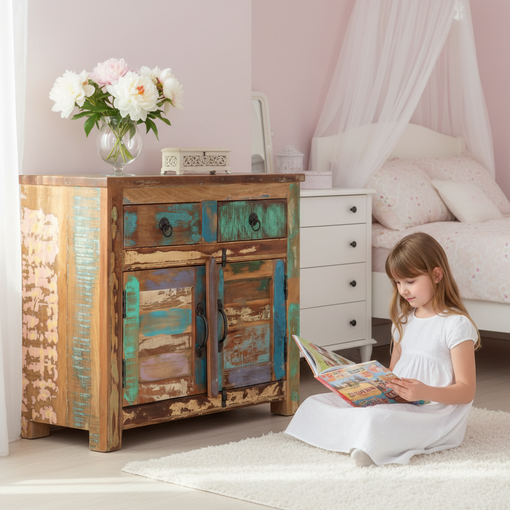 Dressoir in meisjeskamer met kind