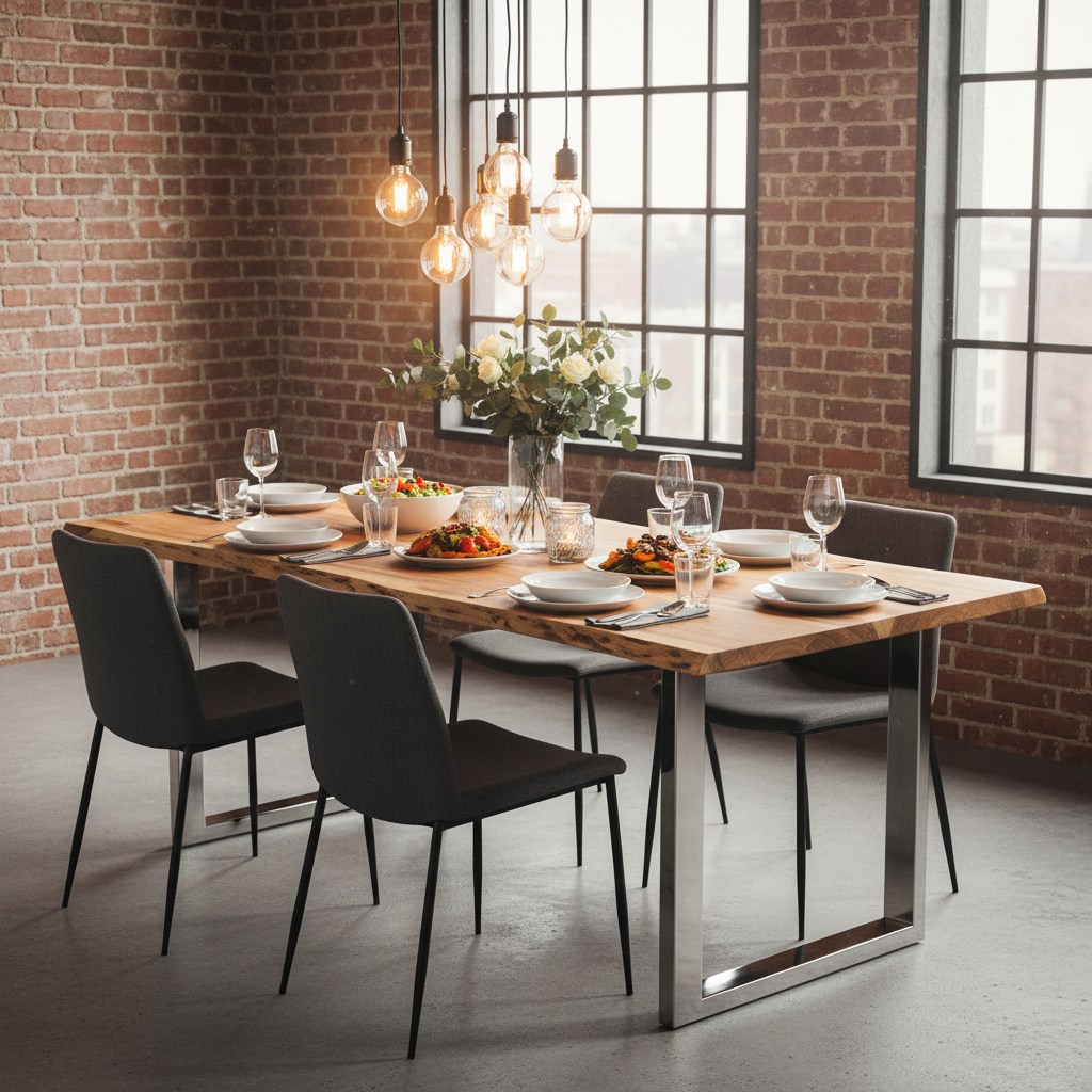 Eettafel met boomrand 200x100cm - industriële loft