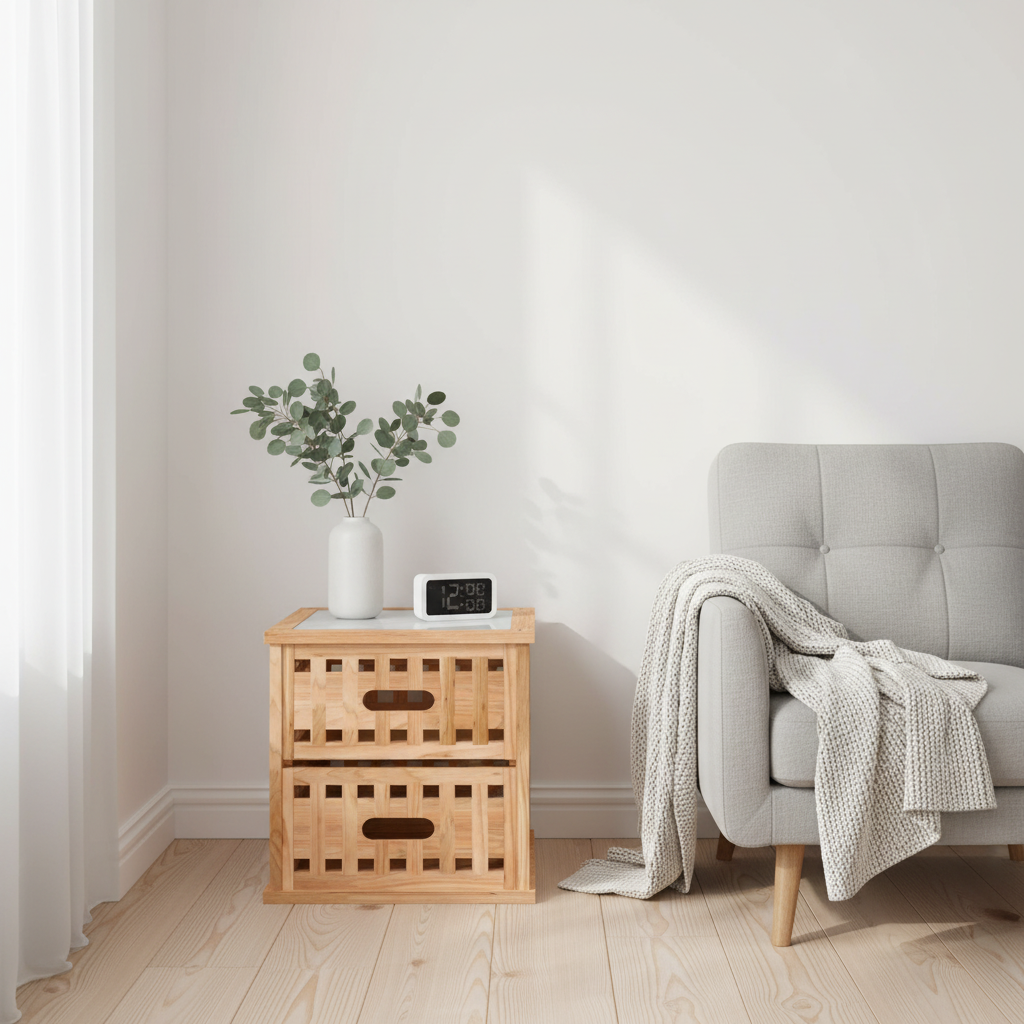 Enkel nachtkastje in Scandinavische hoek