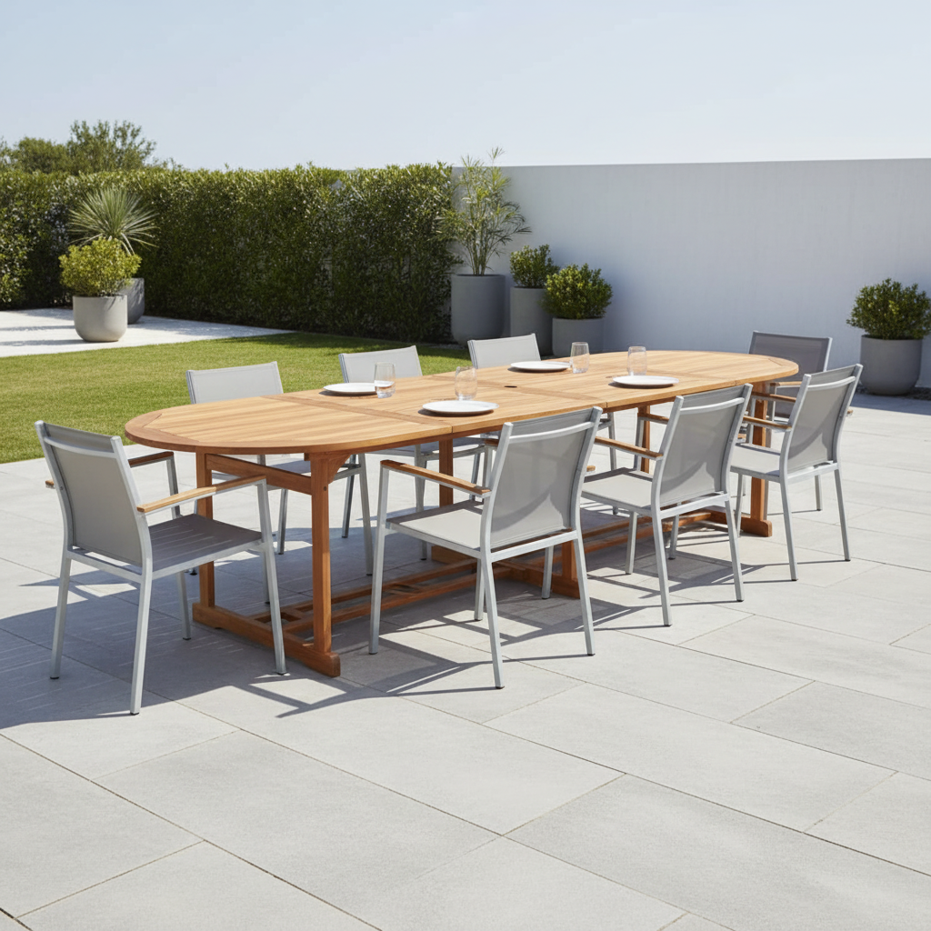 Extra grote ovale tuintafel op ruim terras