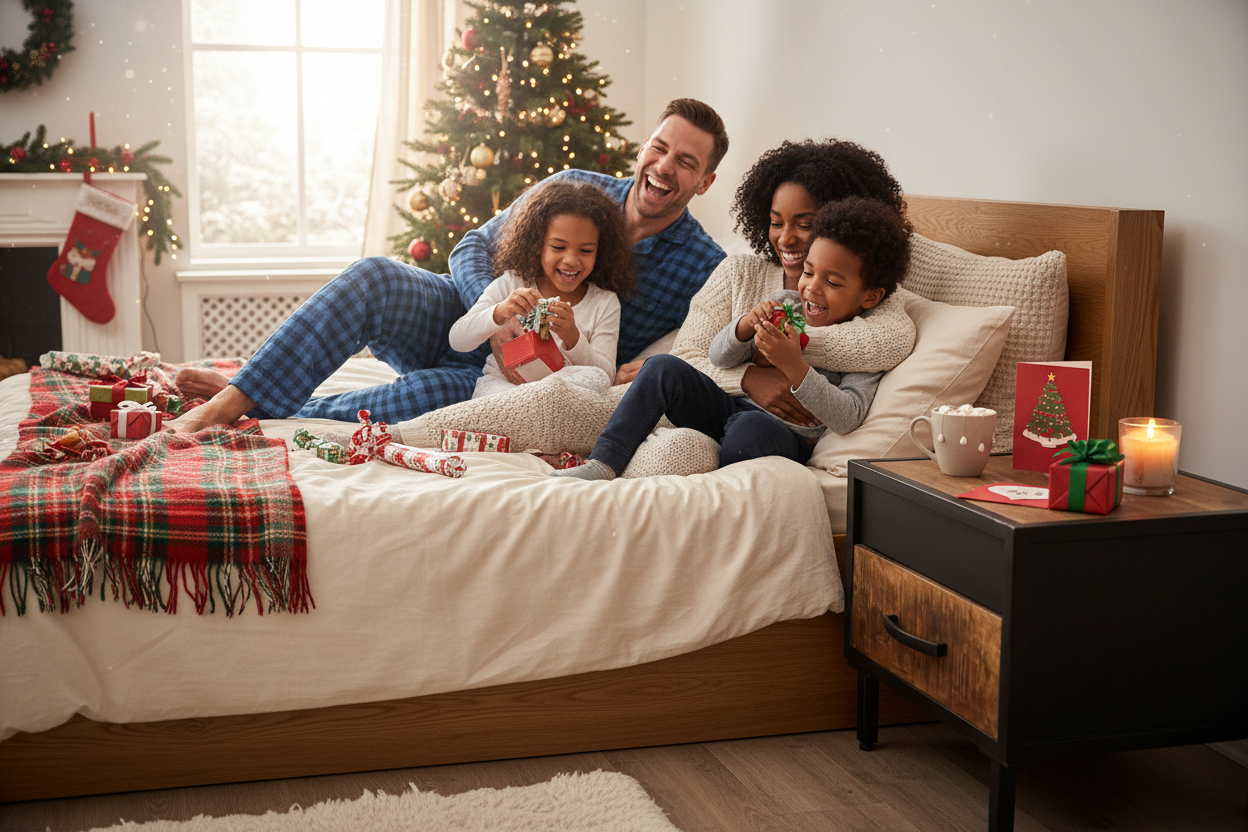 Gemengd gezin op kerst ochtend