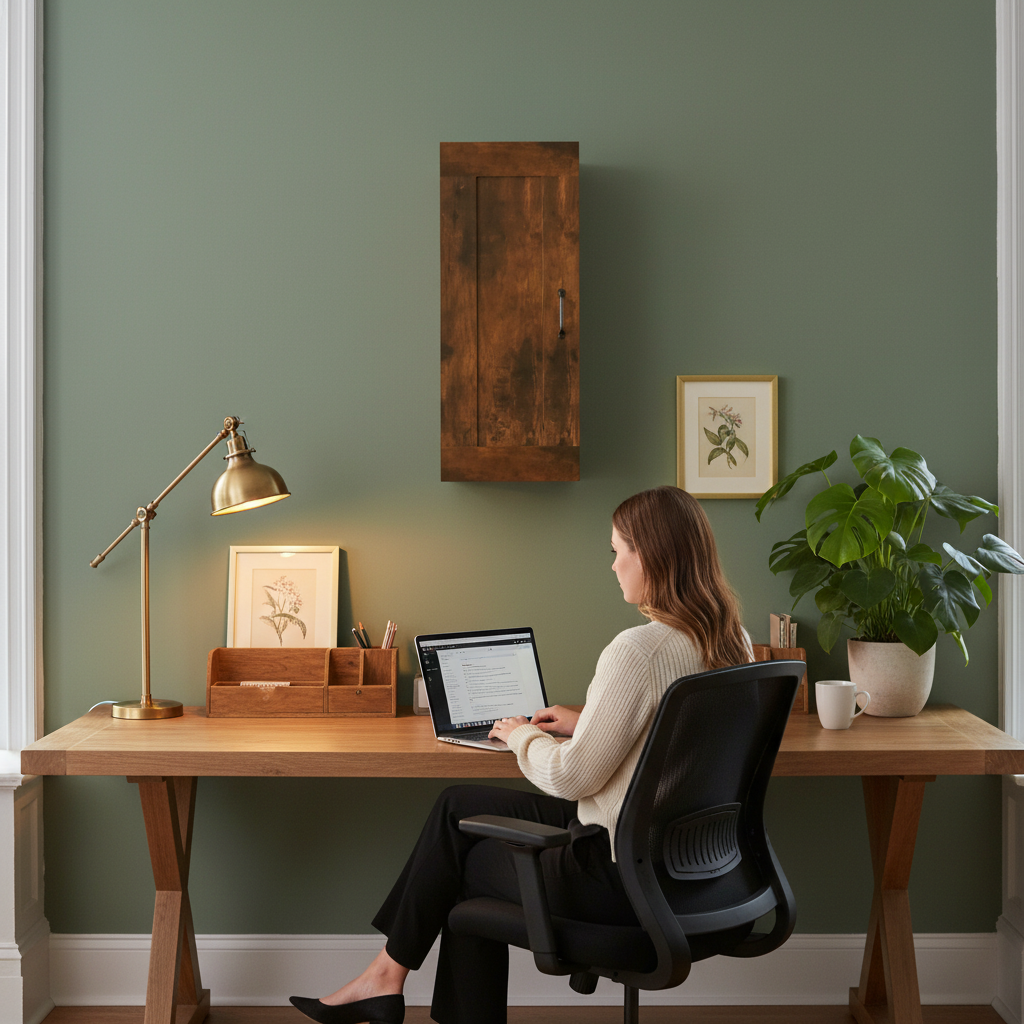 Gerookt eiken hangkast in home office