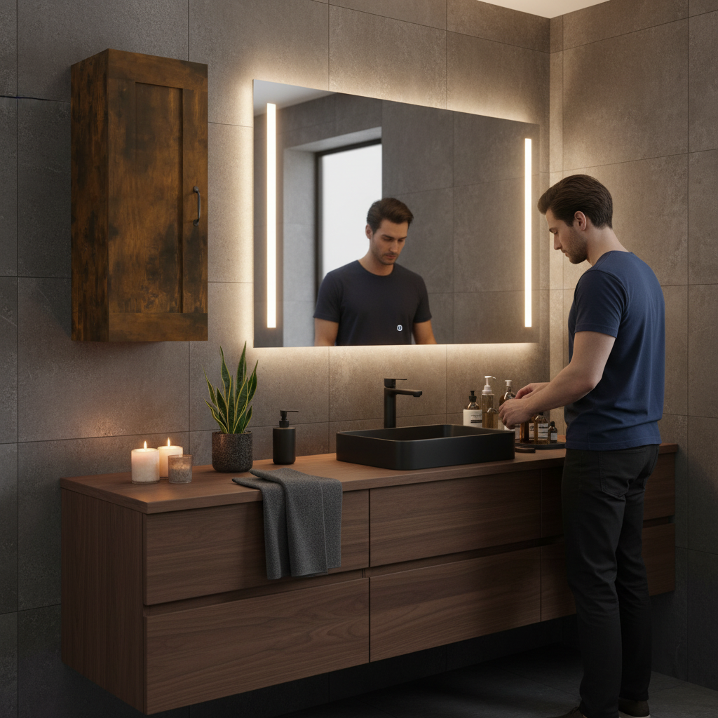 Gerookt eiken hangkast in luxe badkamer